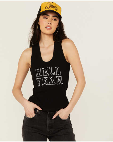 White Crow Women's Hell Yeah Embroidered Graphic Tank , Black, hi-res