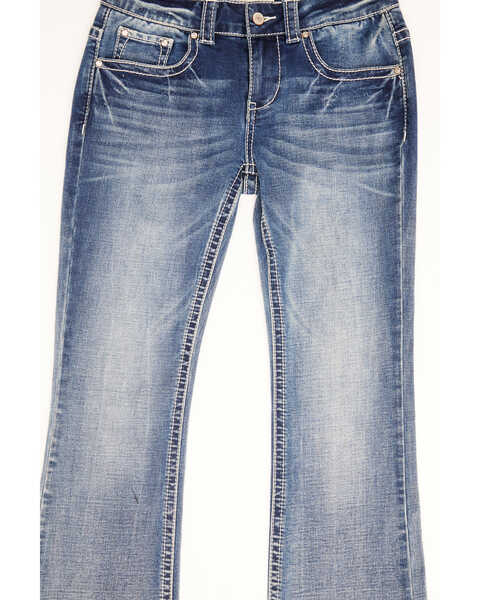 Image #4 - Shyanne Girls' Light Embroidered Faux Flap Pocket Bootcut Jeans , Blue, hi-res