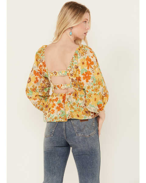 Image #4 - By Together Women's Sunflower Print Smocked Long Sleeve Peasant Top, Yellow, hi-res
