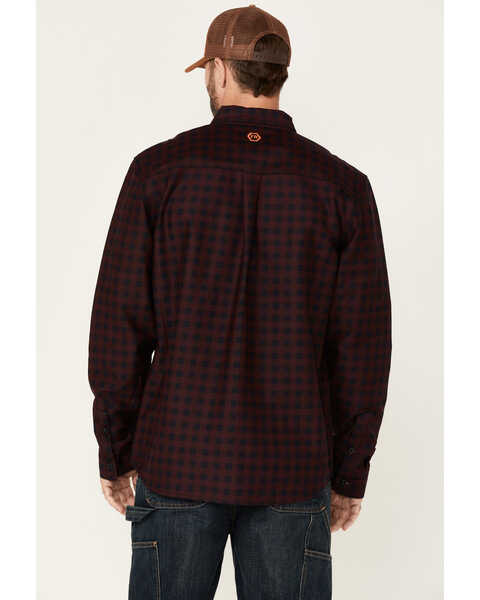 Image #4 - Hawx Men's FR Check Plaid Print Long Sleeve Button-Down Work Shirt , Wine, hi-res