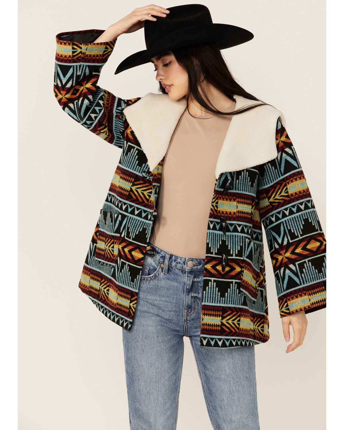 Panhandle Women's Southwestern Print Jacket, Black, hi-res