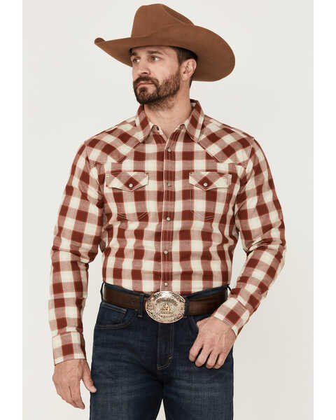Blue Ranchwear Men's Red Plaid Long Sleeve Snap Western Shirt, Red, hi-res