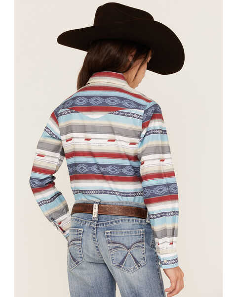 Image #4 - Roper Girls' West Made Southwestern Stripe Print Long Sleeve Western Snap Shirt, Multi, hi-res