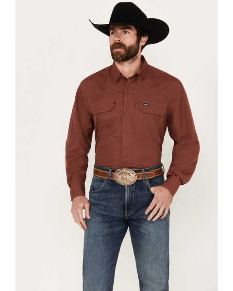 Image #1 - Wrangler Men's Solid Long Sleeve Button-Down Performance Western Shirt - Tall, Red, hi-res