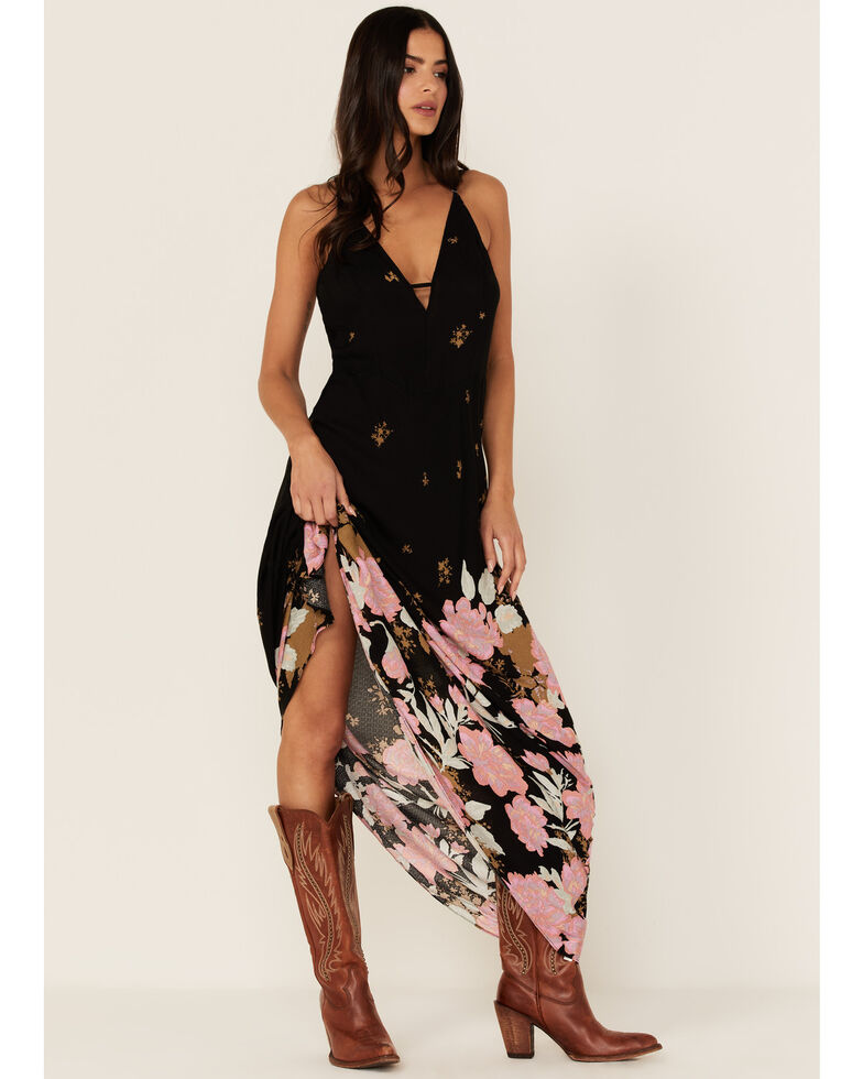 Free People Women's Get To You Floral Print Maxi Dress, Black, hi-res