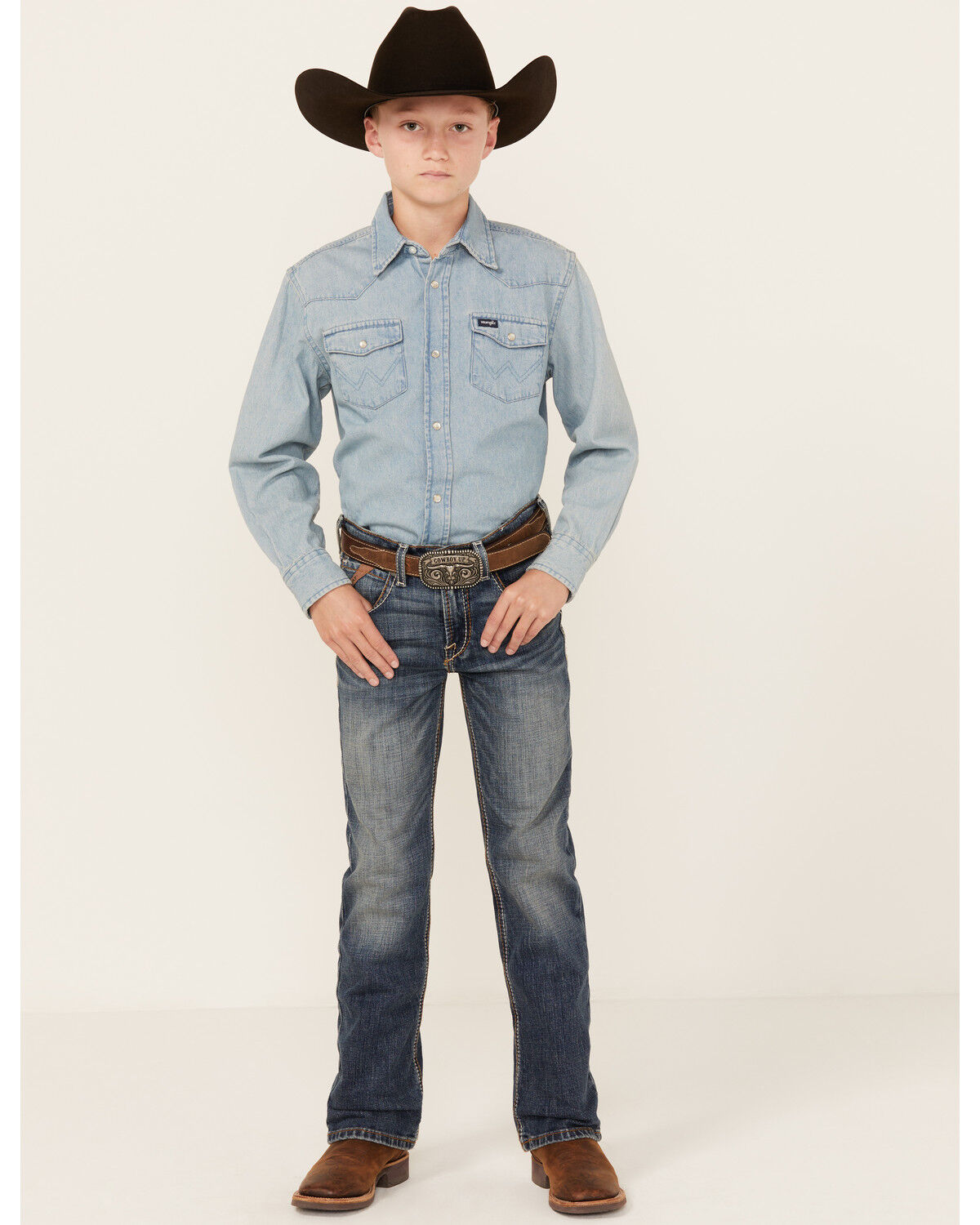 Image #1 - Ariat Boys' B4 Relaxed Bootcut Stretch Denim Jeans, Blue, hi-res