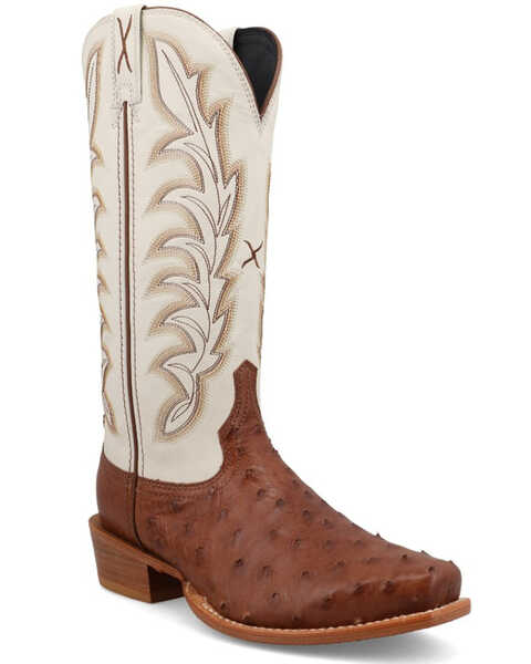 Twisted X Women's Exotic Full Quill Ostrich Western Boots - Square Toe , Chestnut, hi-res