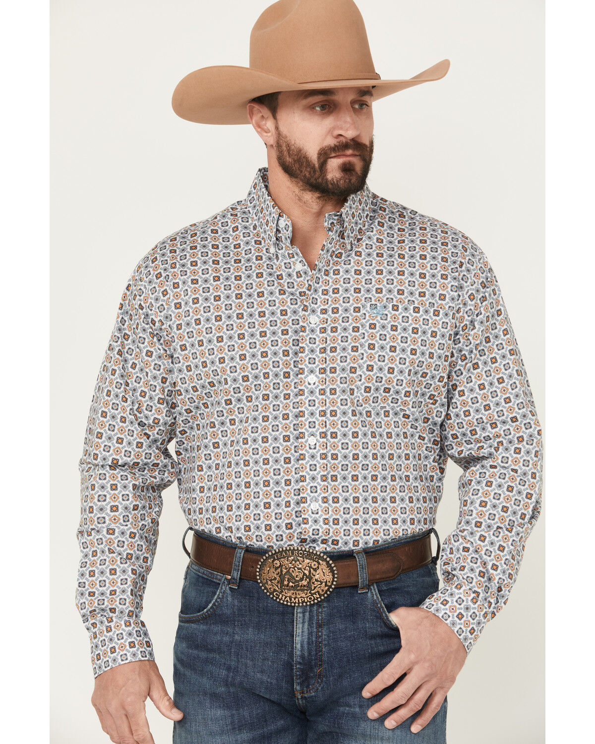 Image #1 - Cinch Men's Geo Print Long Sleeve Button-Down Western Shirt, , hi-res