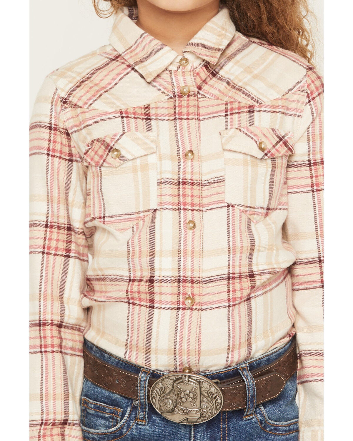 Image #3 - Shyanne Girls' Belle Plaid Print Long Sleeve Button-Down Flannel Shirt, Dark Pink, hi-res