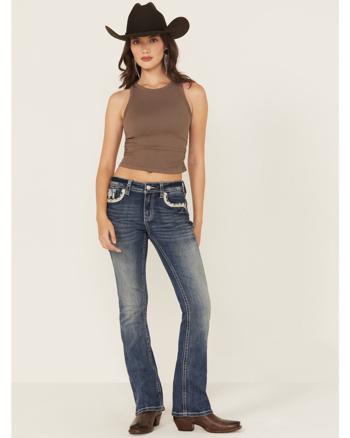 Image #3 - Grace in LA Women's Medium Wash Diamond Embroidered Mid Rise Bootcut Stretch Denim Jeans, Medium Wash, hi-res