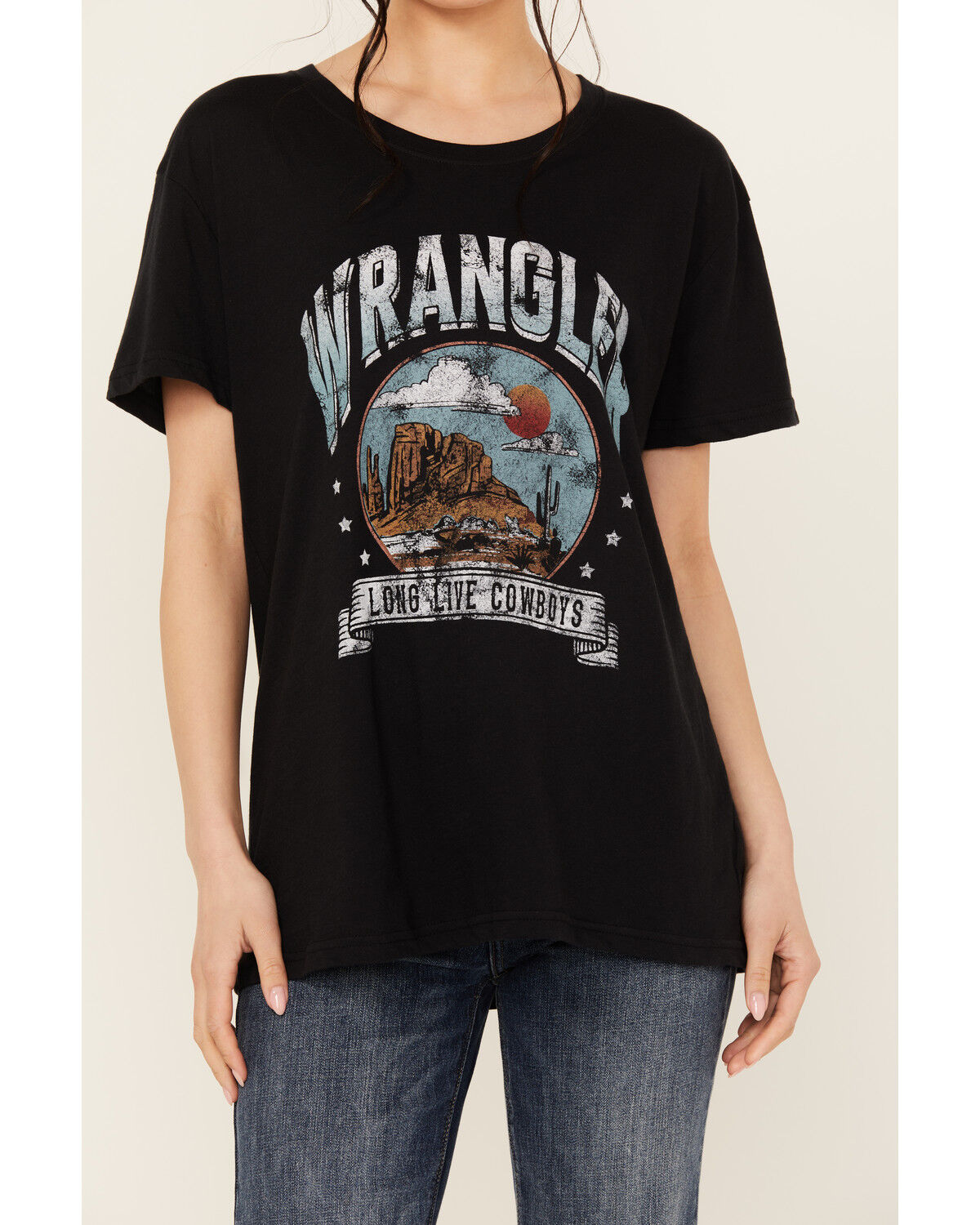 Image #3 - Wrangler Retro Women's Long Live Cowboys Short Sleeve Boyfriend Graphic Tee, Black, hi-res