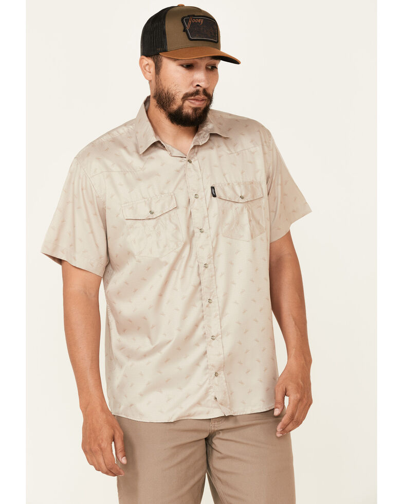HOOey Men's Tan Punchy Print Habitat Sol Short Sleeve Snap Western Shirt , Tan, hi-res