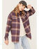 Image #2 - Cleo + Wolf Women's Plaid Print Oversized Long Sleeve Flannel Button Down Shirt, Violet, hi-res