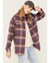 Image #2 - Cleo + Wolf Women's Plaid Print Oversized Long Sleeve Flannel Button Down Shirt, Violet, hi-res