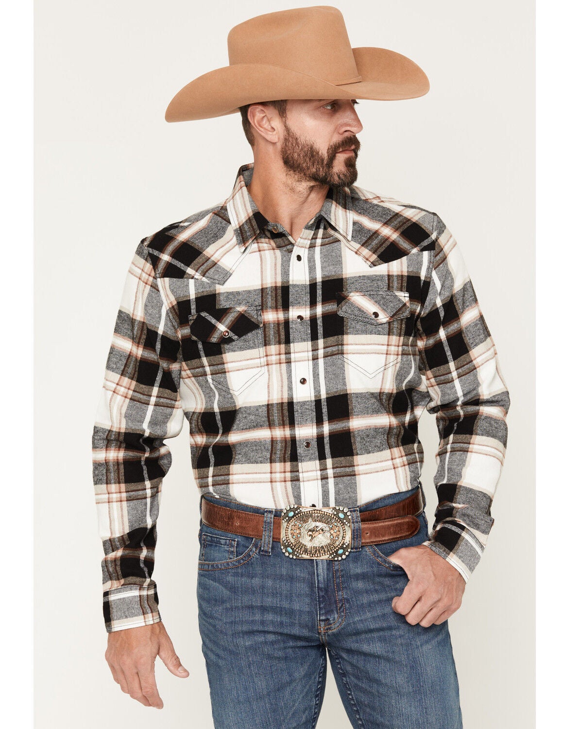 Image #1 - Cody James Men's Standard Issue Plaid Print Long Sleeve Snap Flannel Shirt - Tall, Black, hi-res