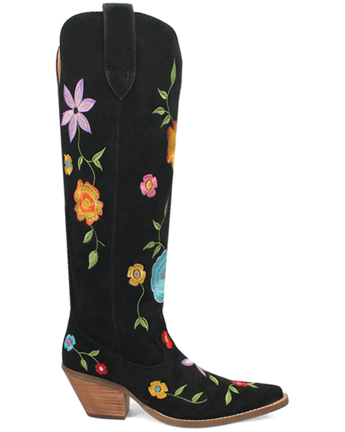 Image #2 - Dingo Women's Flower Power Suede Tall Western Boots - Snip Toe, Black, hi-res