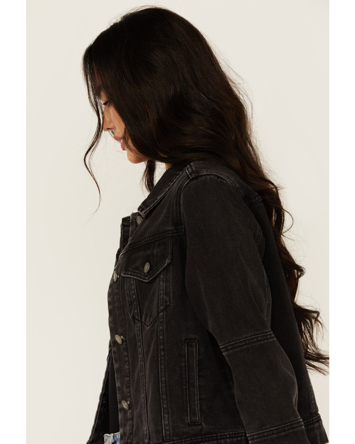 Image #2 - Veveret Women's Denim Jacket, Black, hi-res