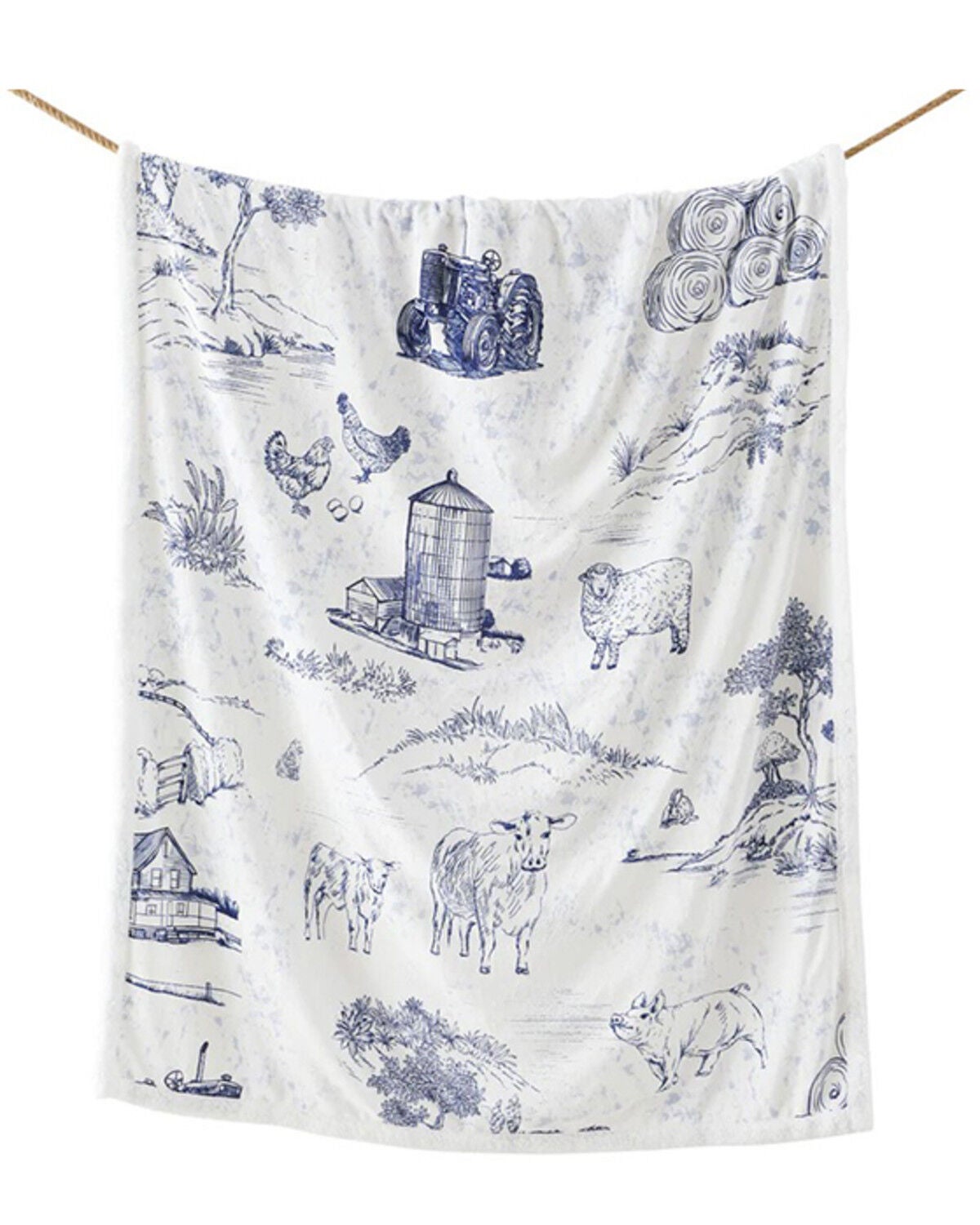Image #2 - HiEnd Accents Farm Life Campfire Sherpa Throw Blue Blanket, White, hi-res