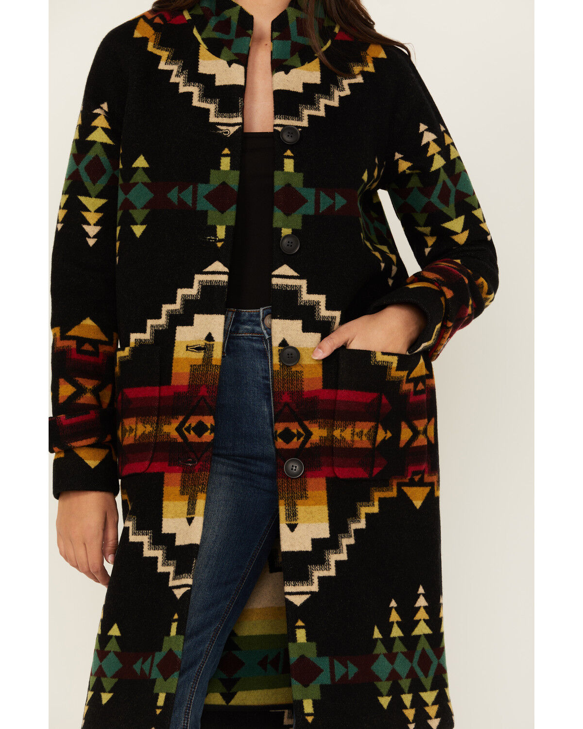 Image #3 - Pendleton Women's Printed Long Coat, Black, hi-res