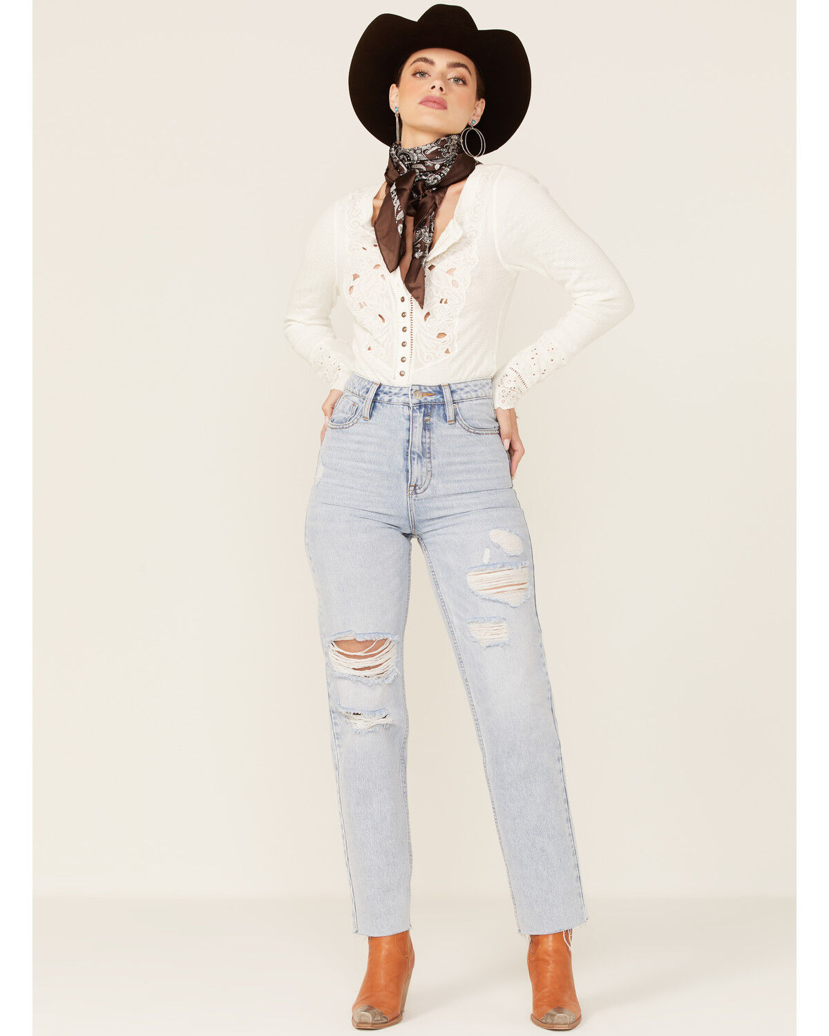 Image #1 - Vigoss Women's Distressed Tapered-Ankle Baggy High Rise Jeans, Blue, hi-res