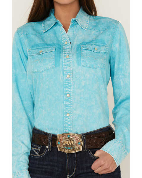 Image #2 - Kimes Ranch Women's KC Tencel Long Sleeve Pearl Snap Shirt, Turquoise, hi-res