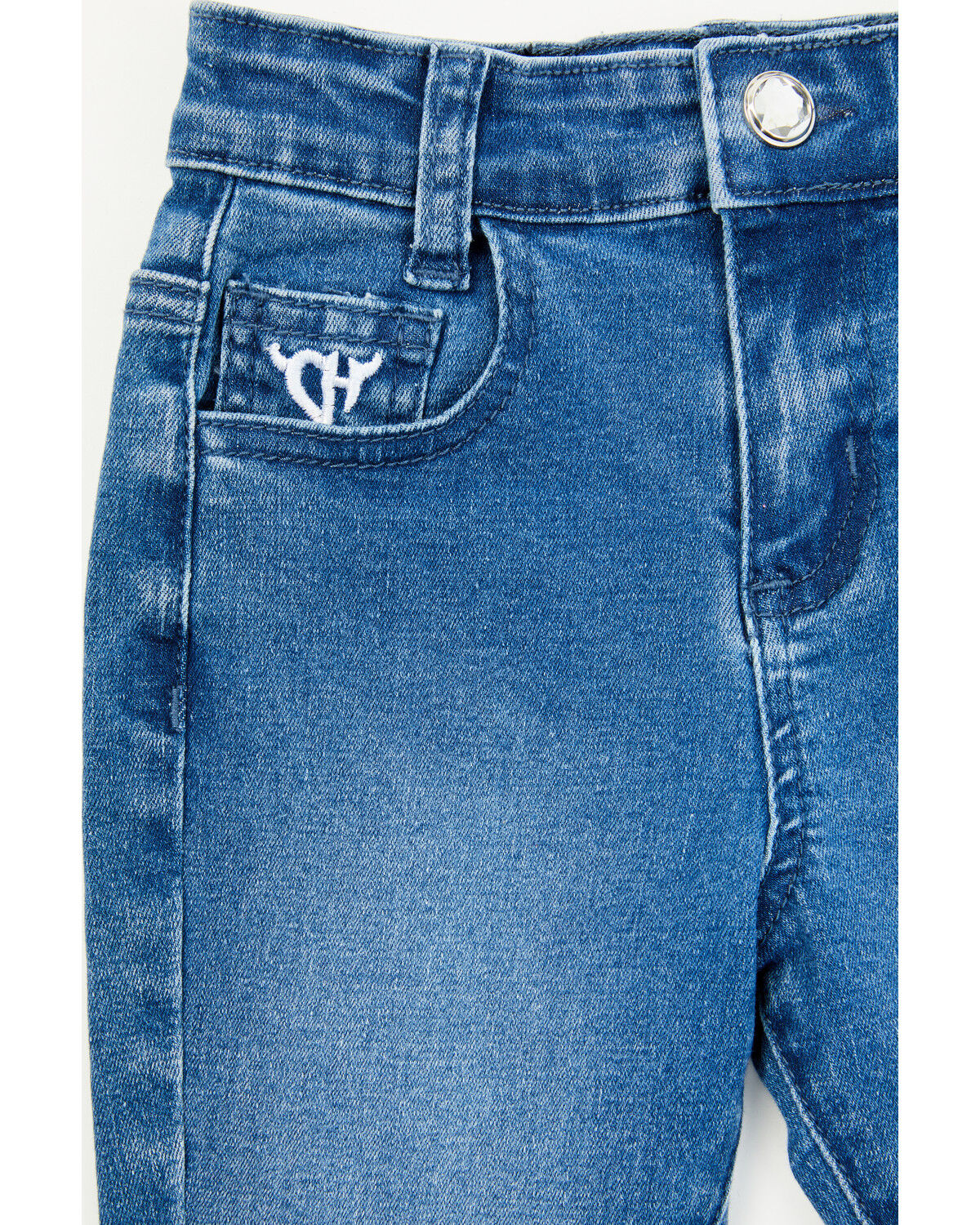 Image #3 - Cowgirl Hardware Toddler Girls' Leopard Print Side Ruffle Flare Jeans, Blue, hi-res