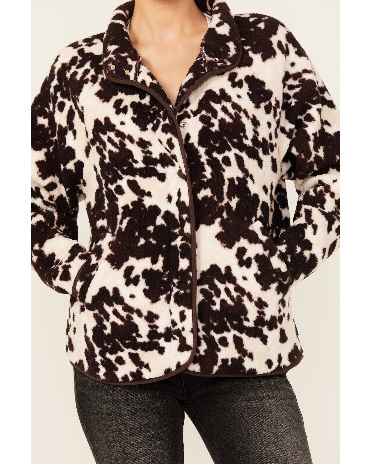 Image #3 - Wrangler Retro Women's Cow Print Sherpa Pullover, Brown, hi-res