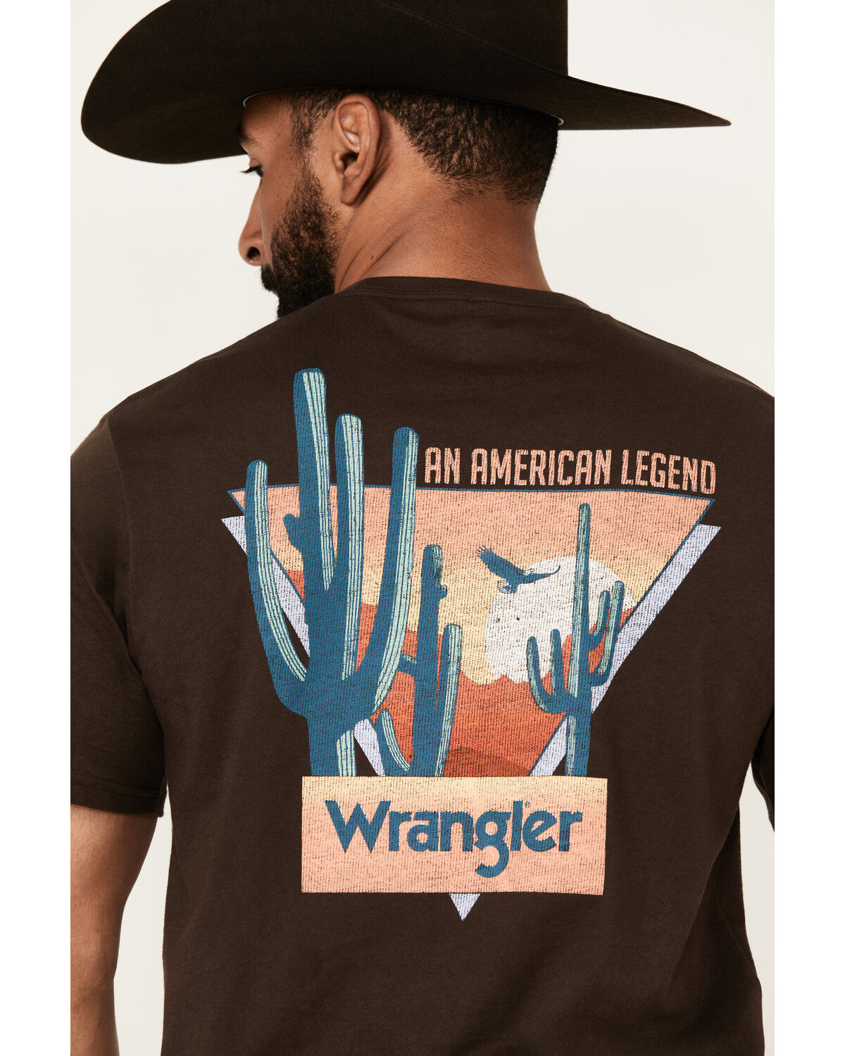 Image #4 - Wrangler Men's Boot Barn Exclusive Desert Scene Short Sleeve Graphic T-Shirt, Chocolate, hi-res