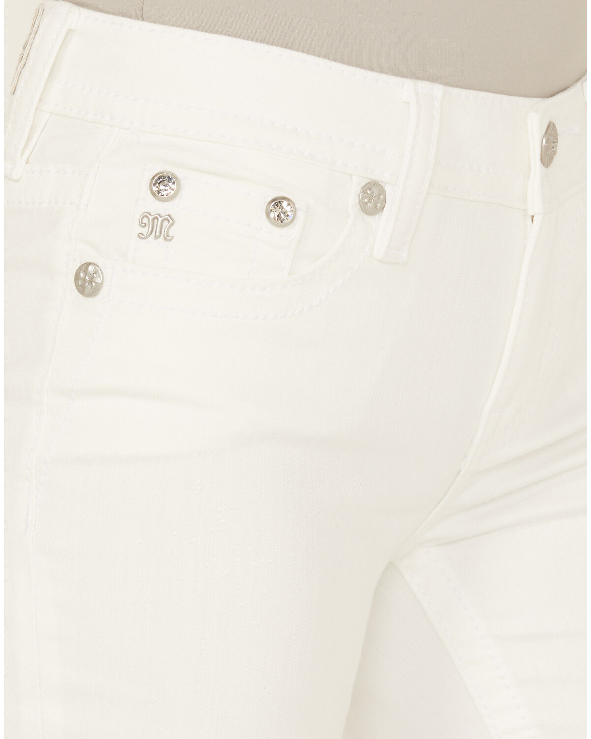 Image #4 - Miss Me Women's Mid Rise Wing Pocket Bootcut Stretch Denim Jeans, White, hi-res