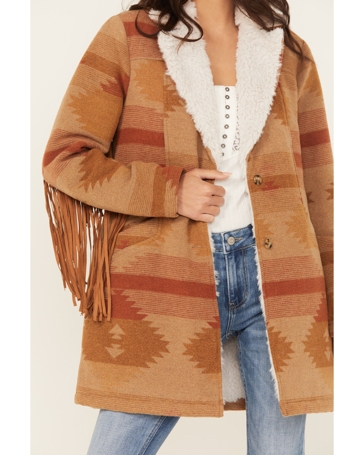 Image #3 - Idyllwind Women's Nettie Sherpa Collar Tonal Blanket Coat, Medium Brown, hi-res