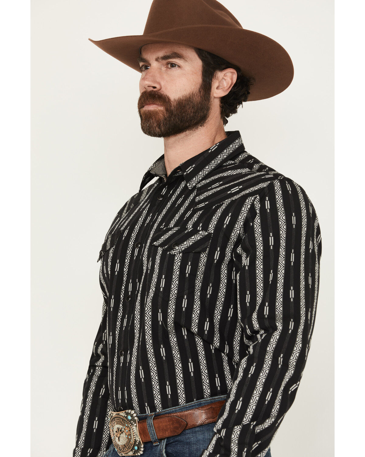 Image #2 - Cody James Men's Range Rover Ready Striped Long Sleeve Snap Western Shirt, Black, hi-res