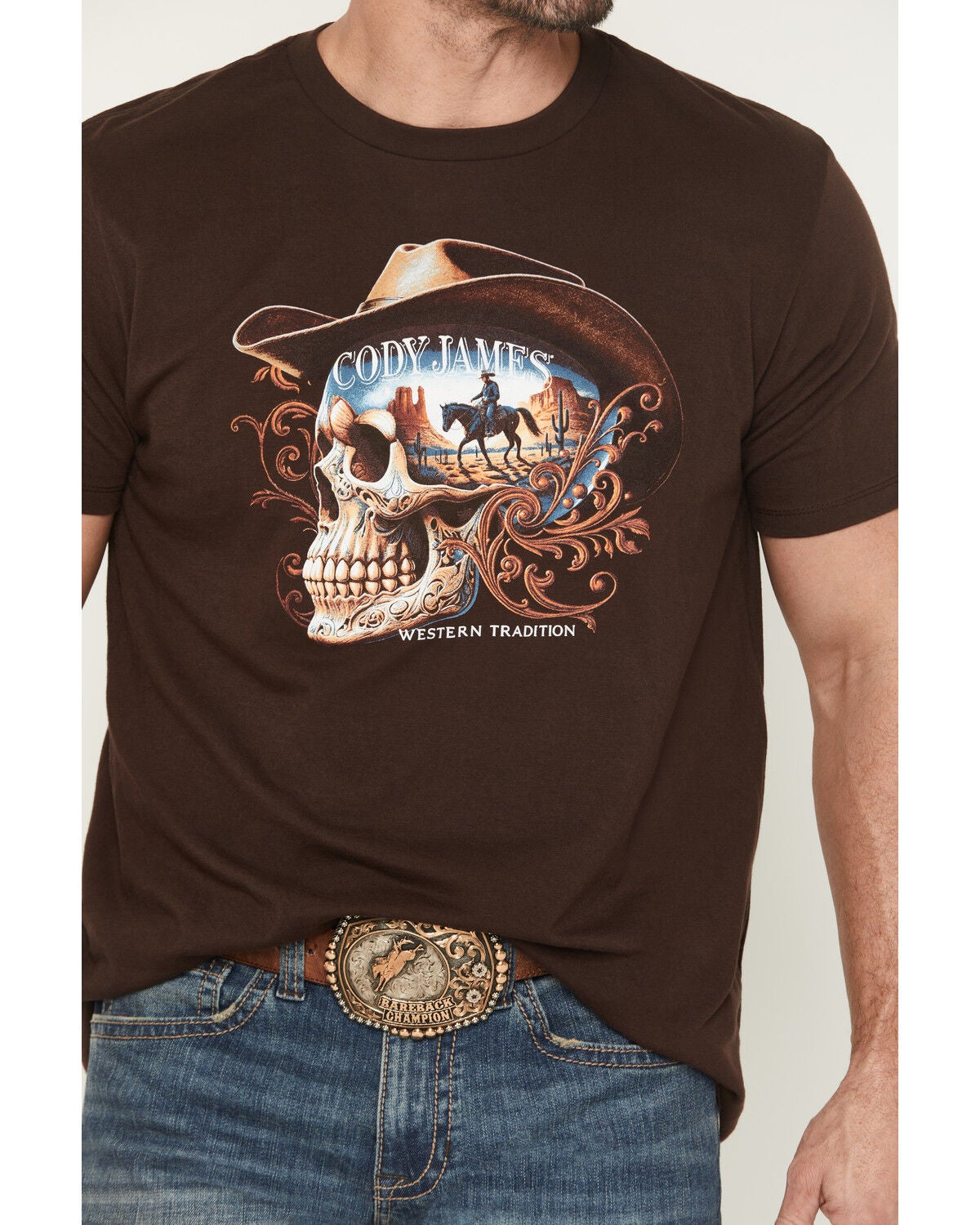 Image #3 - Cody James Men's Scenic Skull Head Short Sleeve Graphic T-Shirt, Dark Brown, hi-res