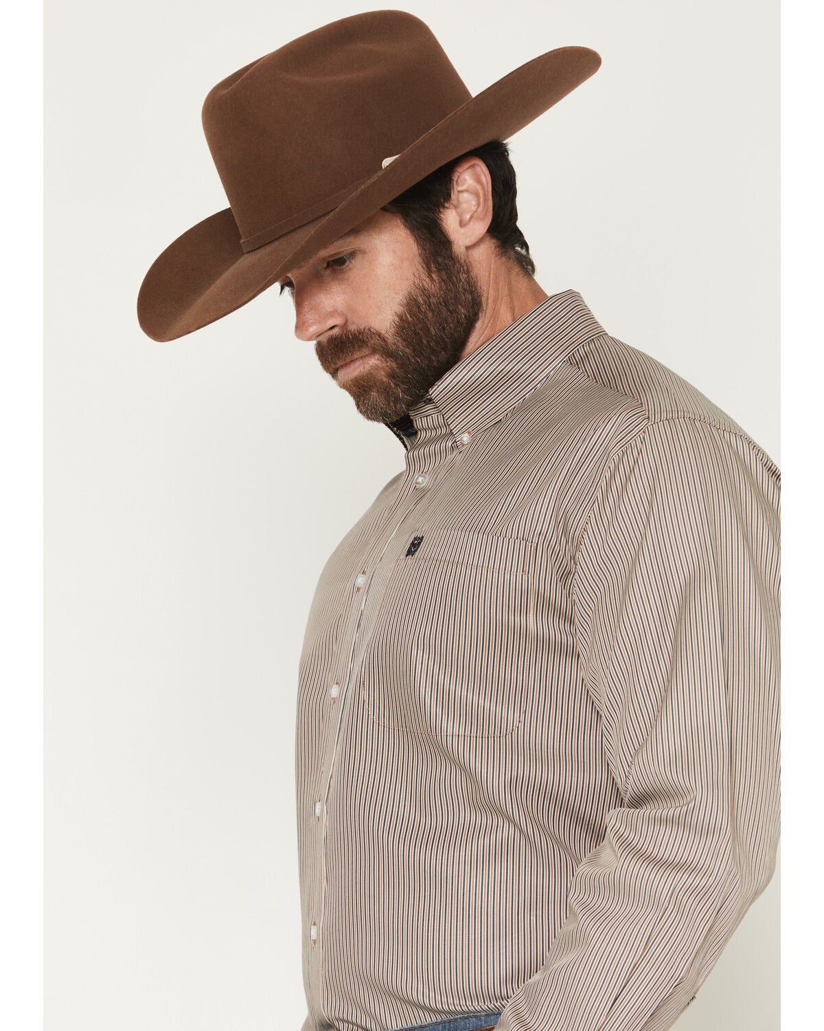 Image #2 - Cinch Men's Striped Print Tencel Long Sleeve Button-Down Western Shirt, Brown, hi-res