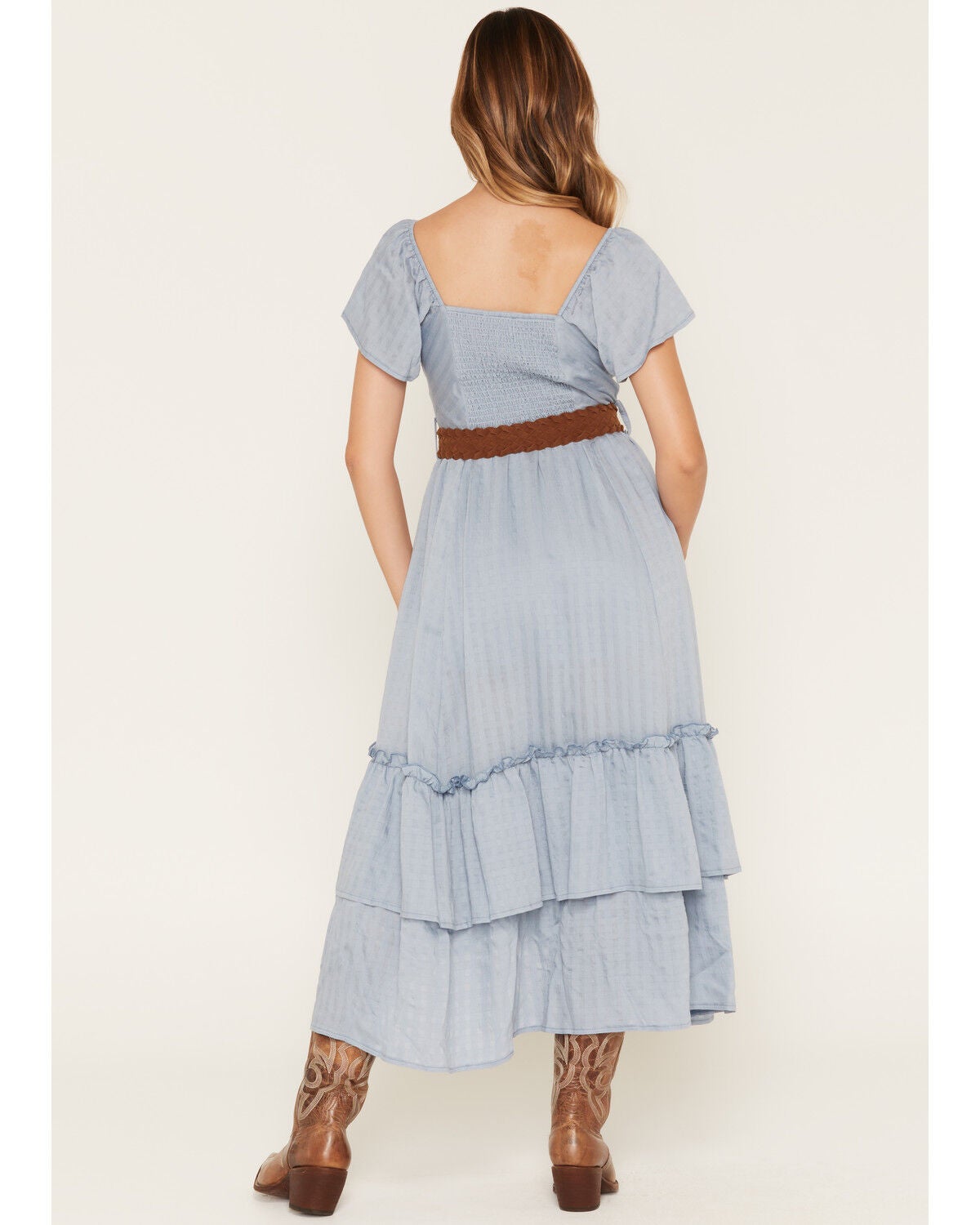 Image #4 - Rosabelle Honey Women's Belted Tiered High-Low Midi Dress, Blue, hi-res