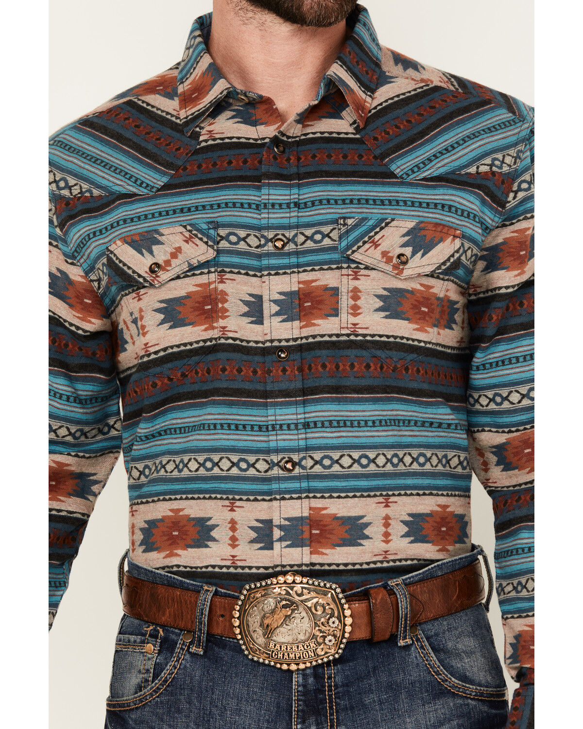 Image #2 - Cody James Men's Bandera Southwestern Striped Long Sleeve Snap Western Shirt, Blue, hi-res
