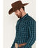 Image #2 - Moonshine Spirit Men's Bayou Plaid Print Long Sleeve Western Snap Shirt, Teal, hi-res