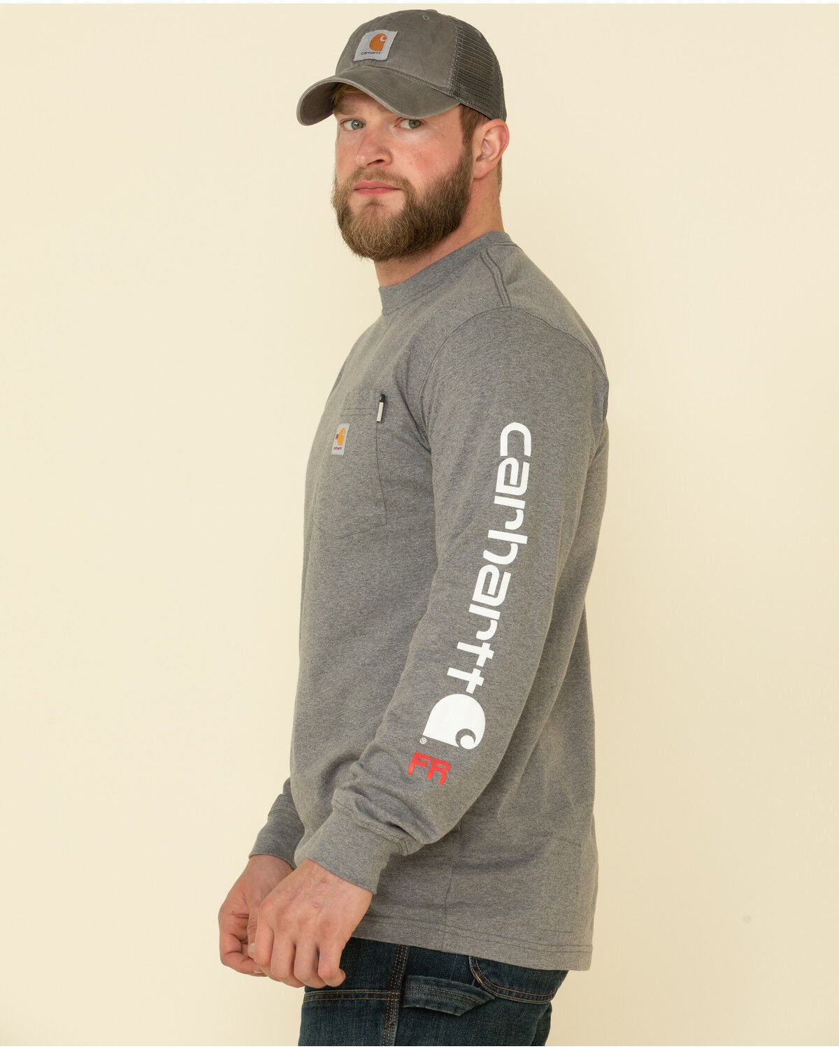 Image #2 - Carhartt Men's M-FR Midweight Signature Logo Long Sleeve Work Shirt - Big, Grey, hi-res