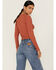 Image #3 - Lush Women's Brick Long Sleeve Cinch Front Knit Top, Brick Red, hi-res