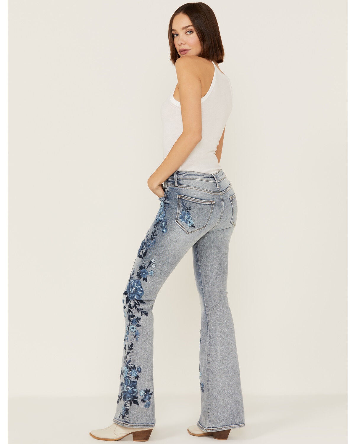 Farrah Embroidered Floral Flare Jeans 