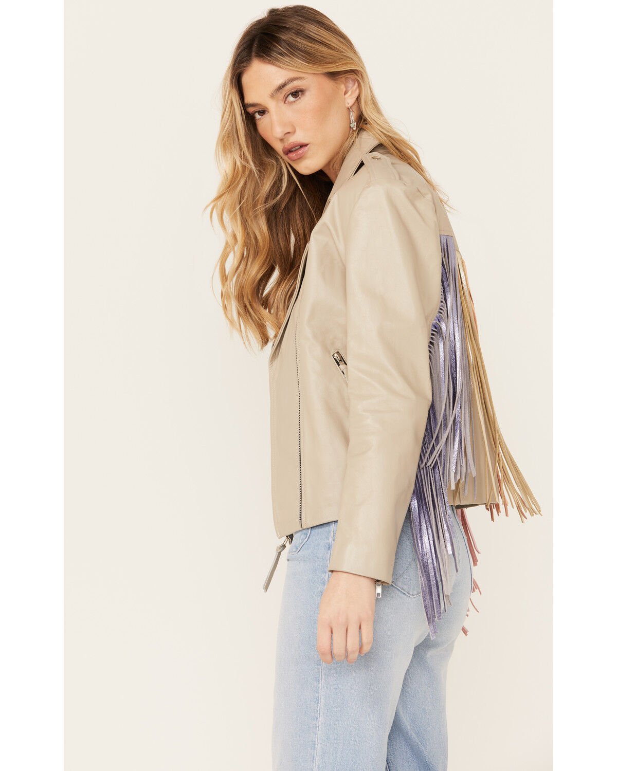 Image #4 - Western & Co Women's Metallic Dreams Fringe Leather Jacket, White, hi-res
