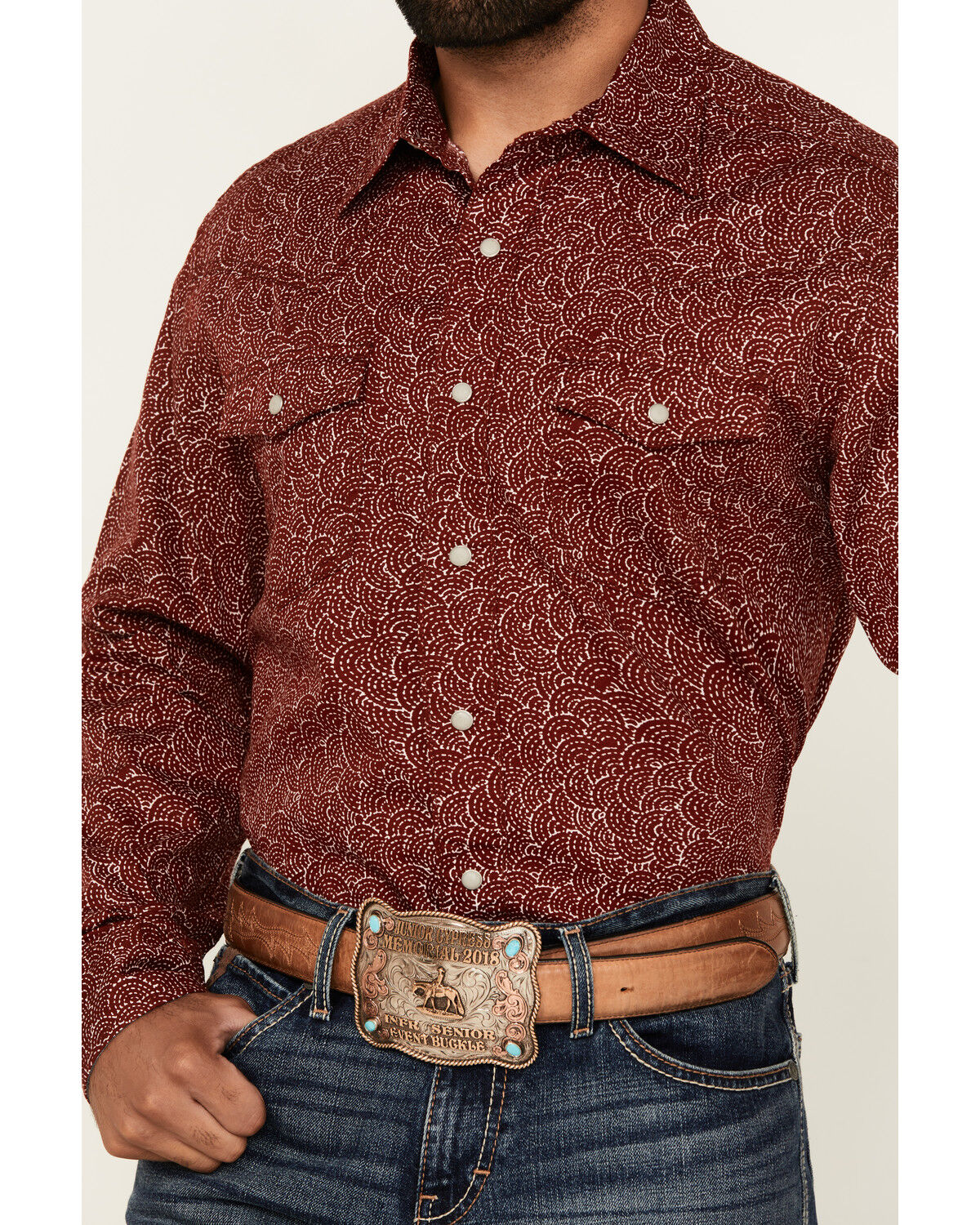 Image #3 - Wrangler Retro Men's Printed Long Sleeve Snap Western Shirt - Tall, Red, hi-res