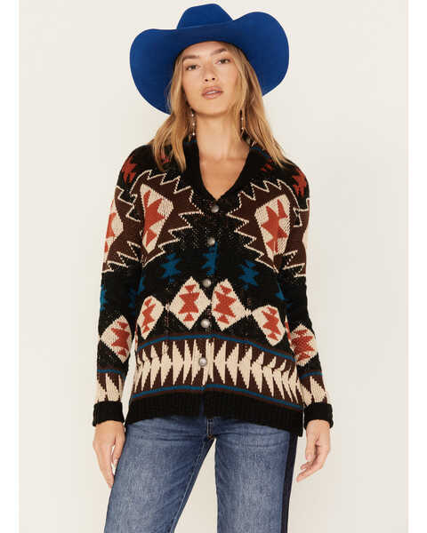 Image #1 - Cotton & Rye Women's Southwestern Print Knit Cardigan Sweater, Black, hi-res