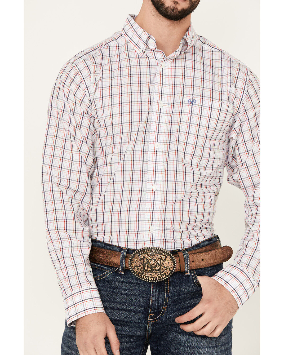 Image #3 - Ariat Men's Weston Windowpane Plaid Print Long Sleeve Button-Down Western Shirt, White, hi-res