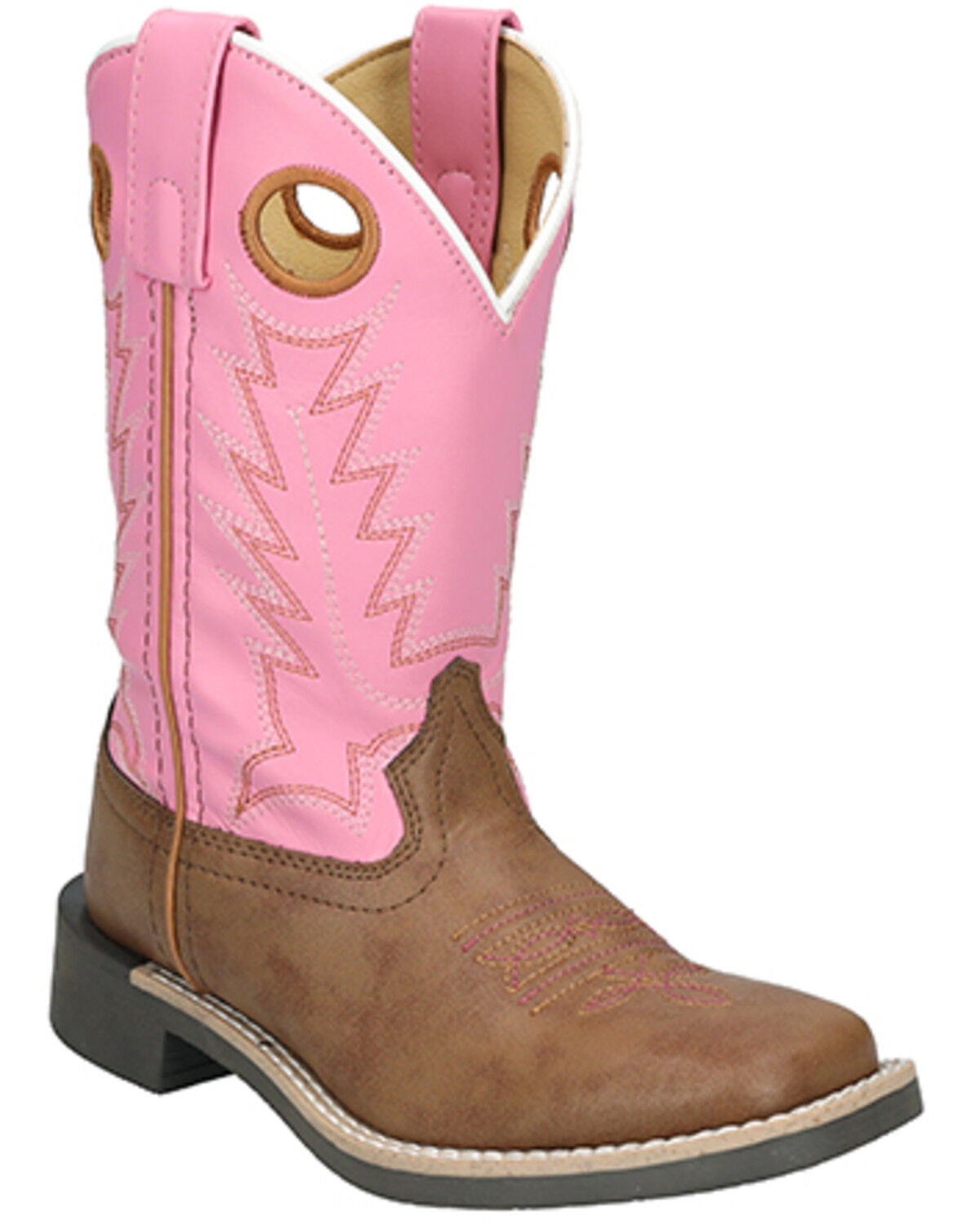 Image #1 - Smoky Mountain Little Girls' El Paso Western Boots - Broad Square Toe, Brown/pink, hi-res