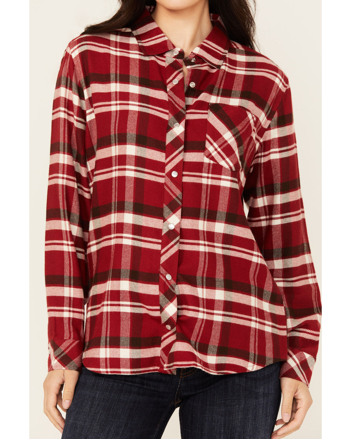 Image #3 - Idyllwind Women's Plaid Print Long Sleeve Snap Western Shirt, Wine, hi-res