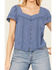 Image #3 - Jolt Women's Peasant Short Sleeve Button-Down Shirt, Navy, hi-res