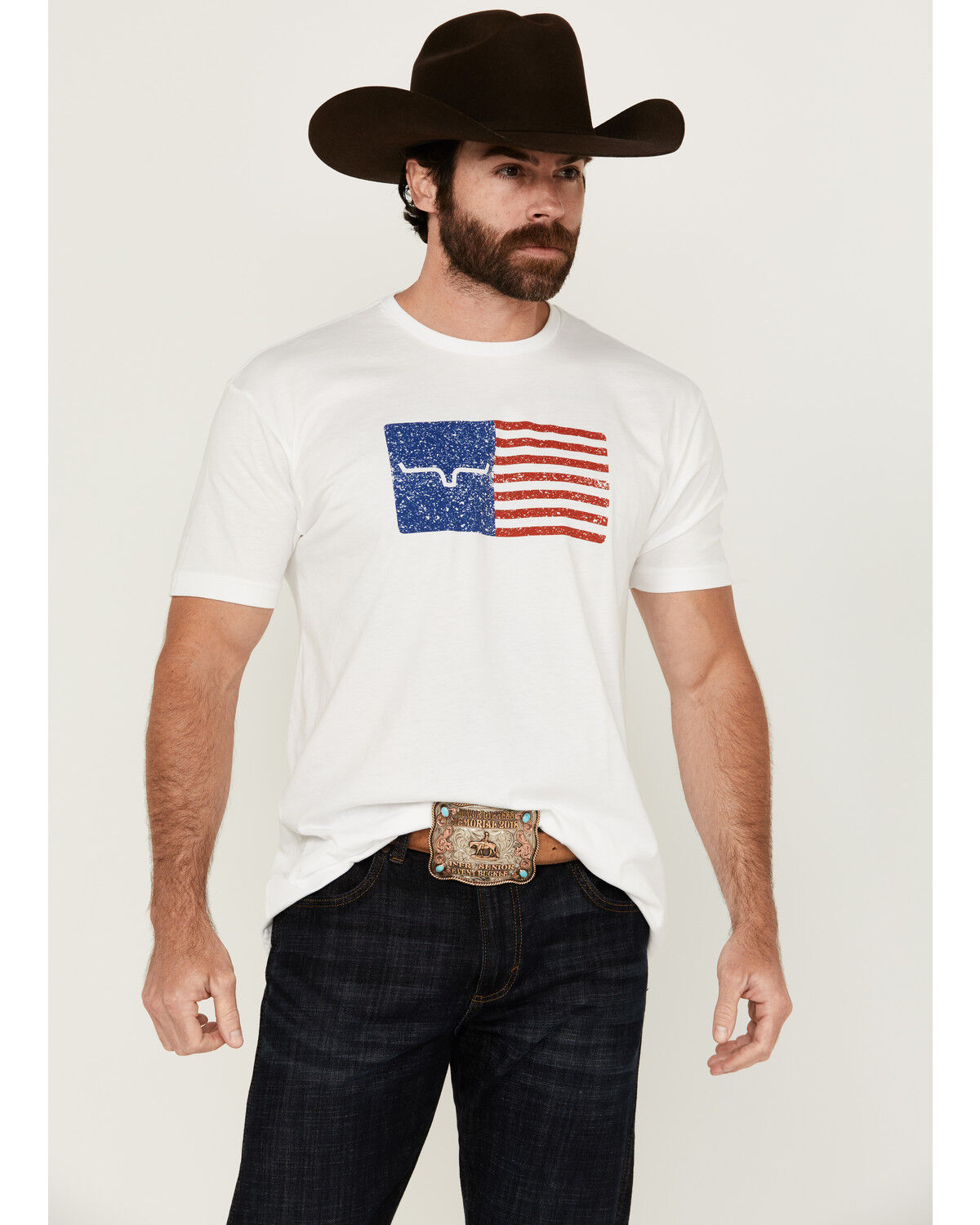 Image #1 - Kimes Ranch Men's Boot Barn Exclusive American Trucker Short Sleeve Graphic T-Shirt, White, hi-res
