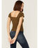 Image #3 - Shyanne Women's Square Neck Green Pointelle Top, Green/brown, hi-res