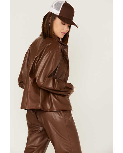 Image #4 - Ariat Women's Talk of the Town Faux Leather Top, Brown, hi-res