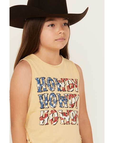 Image #2 - Rock & Roll Denim Girls' Howdy Americana Fringe Graphic Tank, Yellow, hi-res